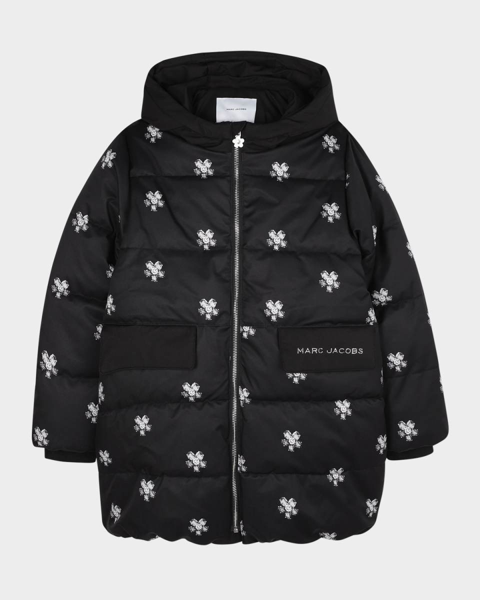 Girl's Puffer Jacket With Jewels Print, Size 8-14